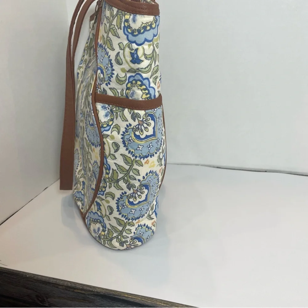 Longaberger Small Tote Bag,  Faux Leather Trim & Handles. Spots noted in picture